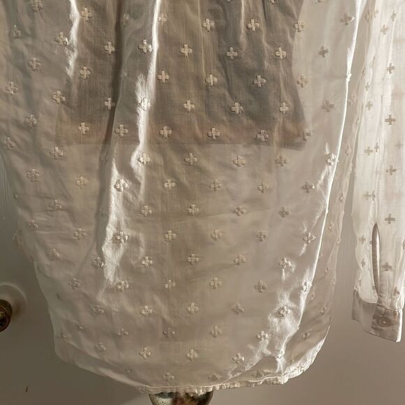 Small Loft white button down long sleeve 100% cotton floral embroidered blouse - Picture 11 of 16